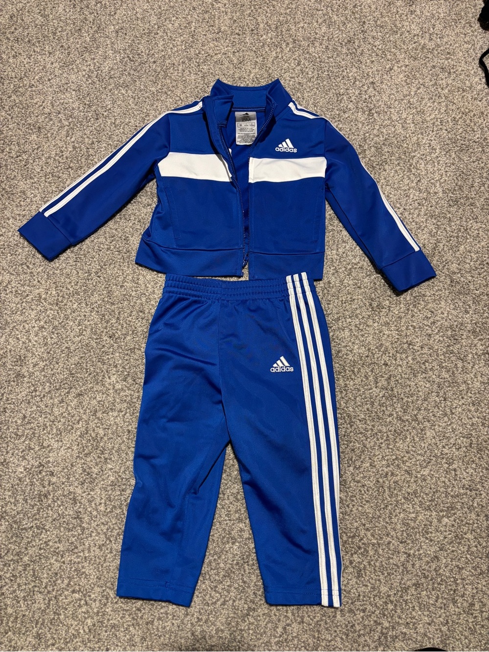 adidas Blue and White Toddler Track Set (18 mo)